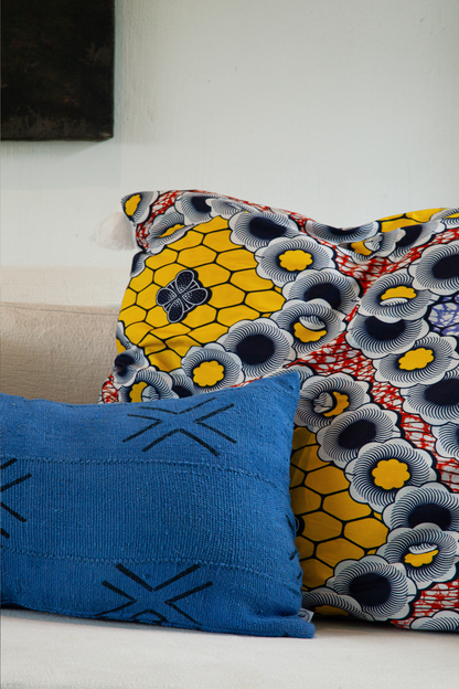 Ethnic cushion cover - Mudcloth Bogolan cobalt blue - MALI